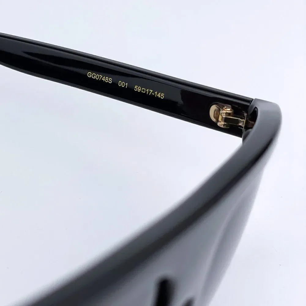 NEW Gucci GG0748S 001 Black Gray Rectangle Unisex Sunglasses